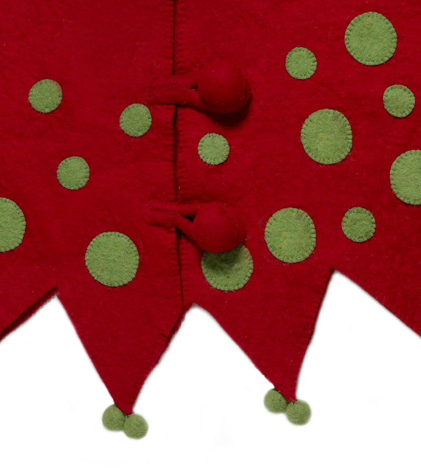 Handmade Felt Jester Red and Green Christmas Tree Skirt 60"