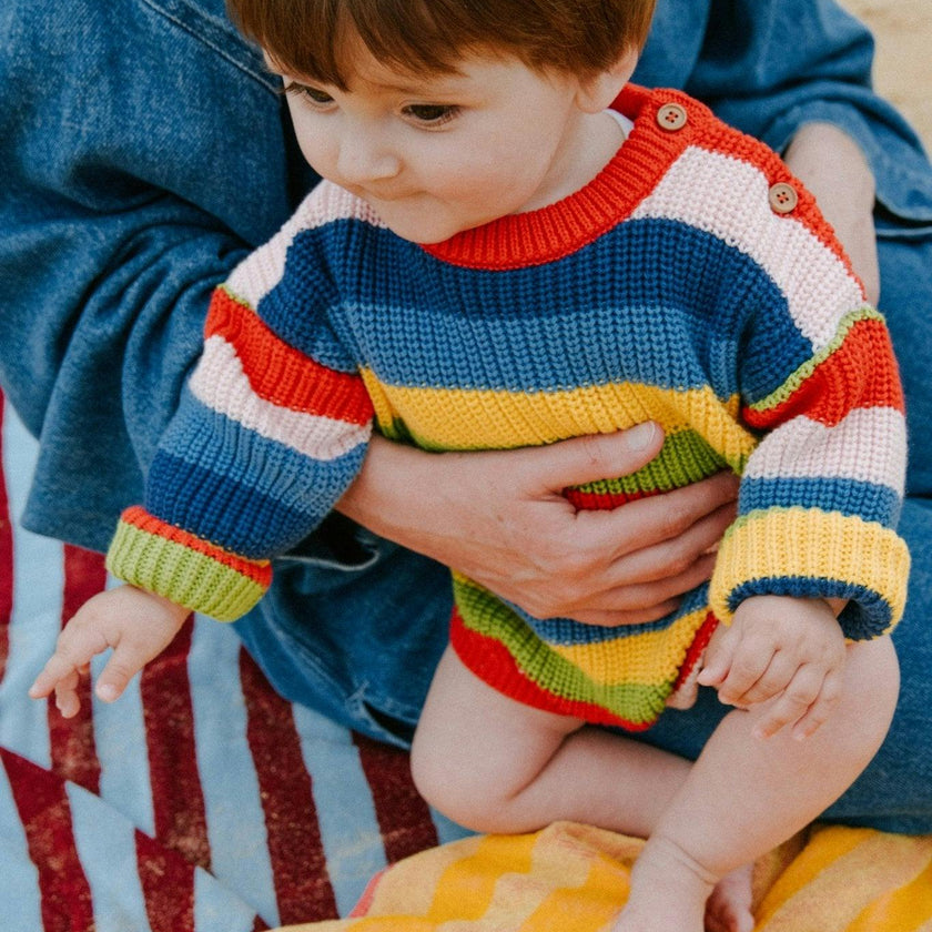 Canela Baby Jumper Tulip Red Multicolor Stripes