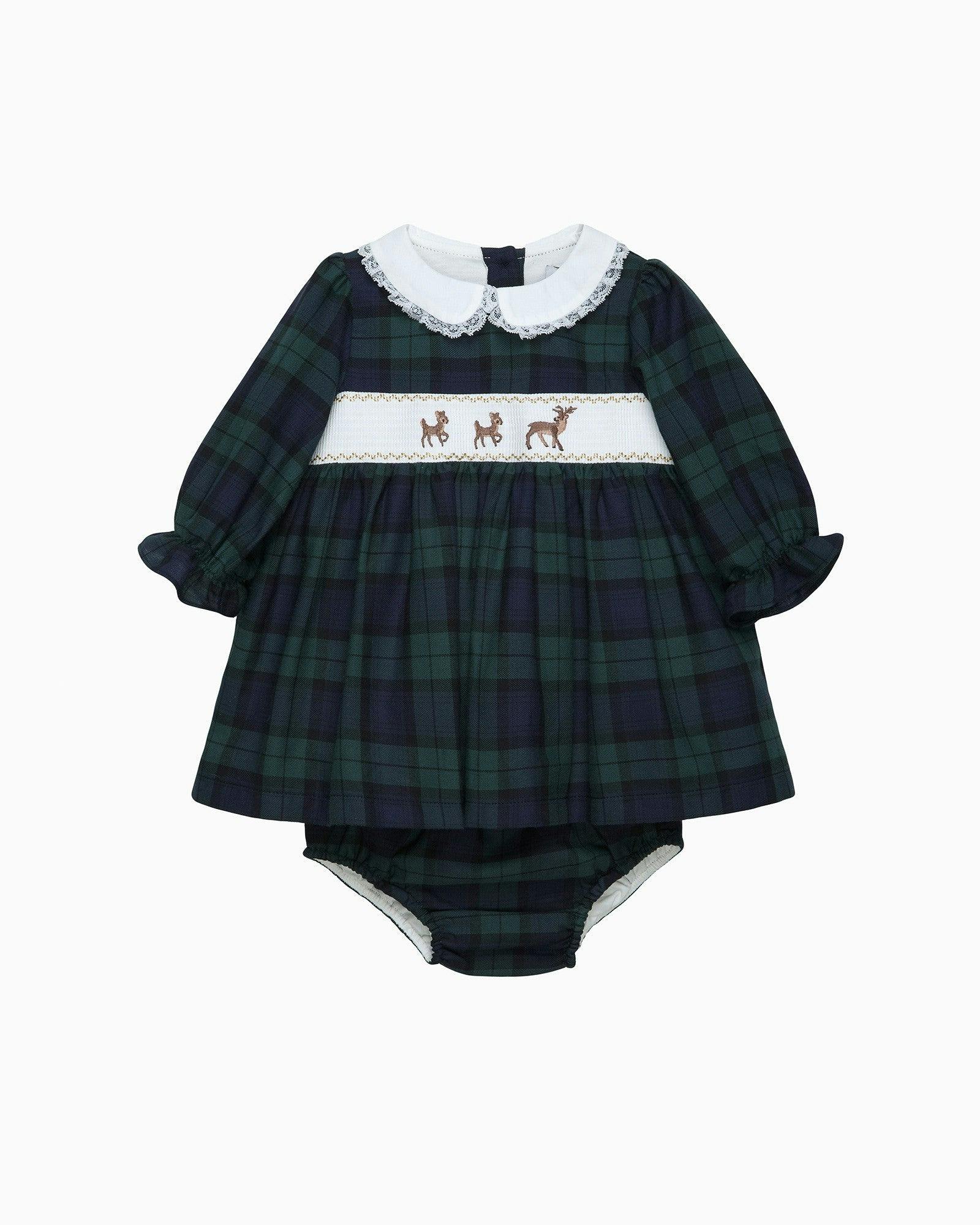 Baby Plaid Reindeer Smocked Dress