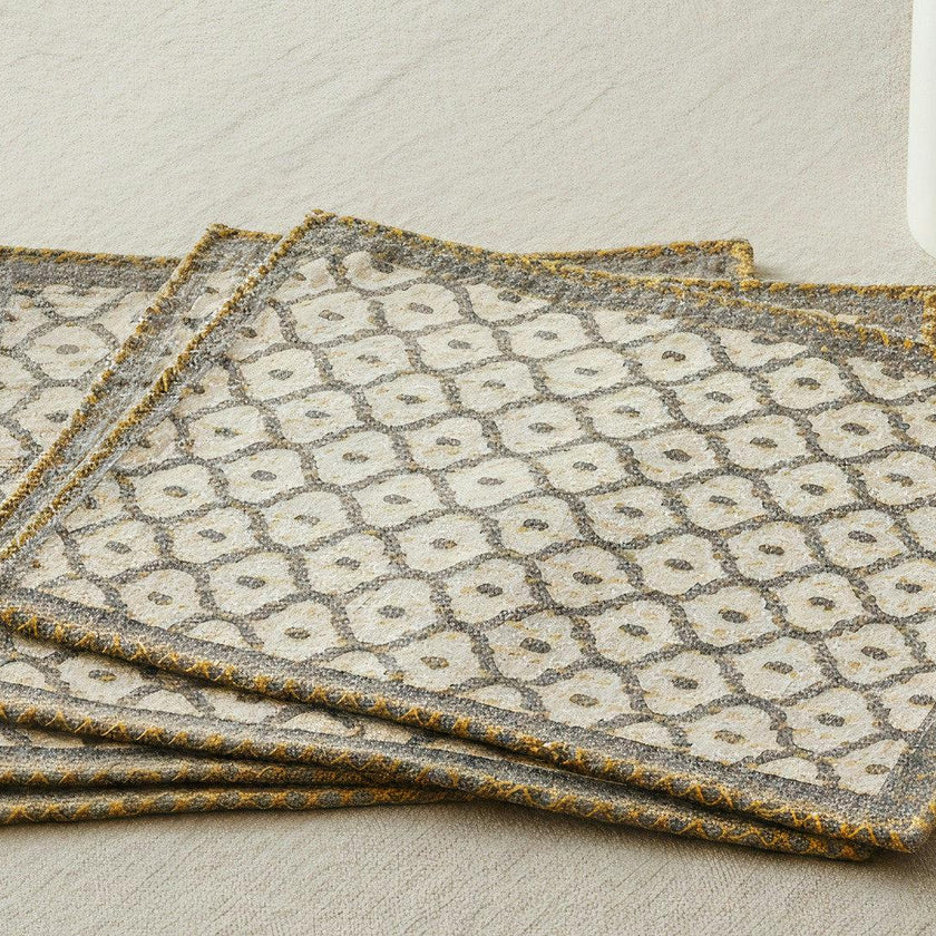 Artisan Hand Loomed Placemat - Gray Yellow Stitching - 14" x 19"- Set of 4 Arcadia Home