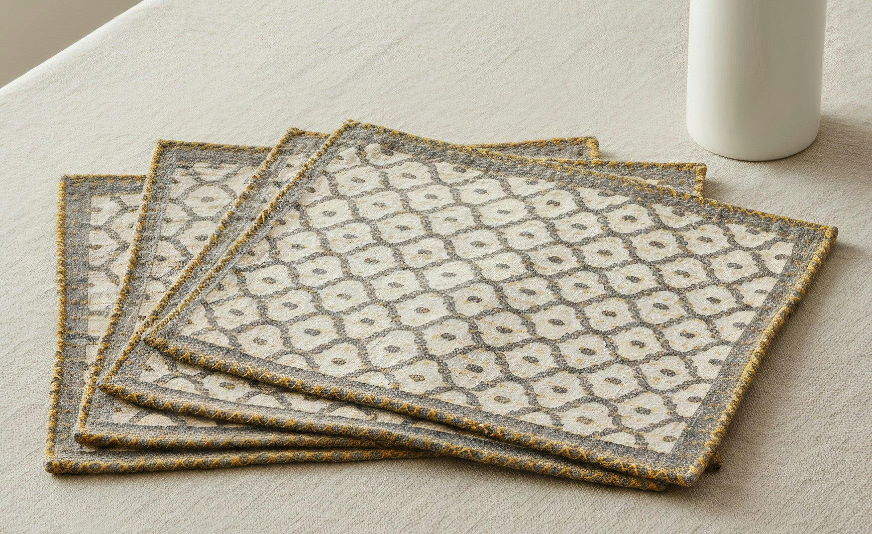 Artisan Hand Loomed Placemat - Gray Yellow Stitching - 14