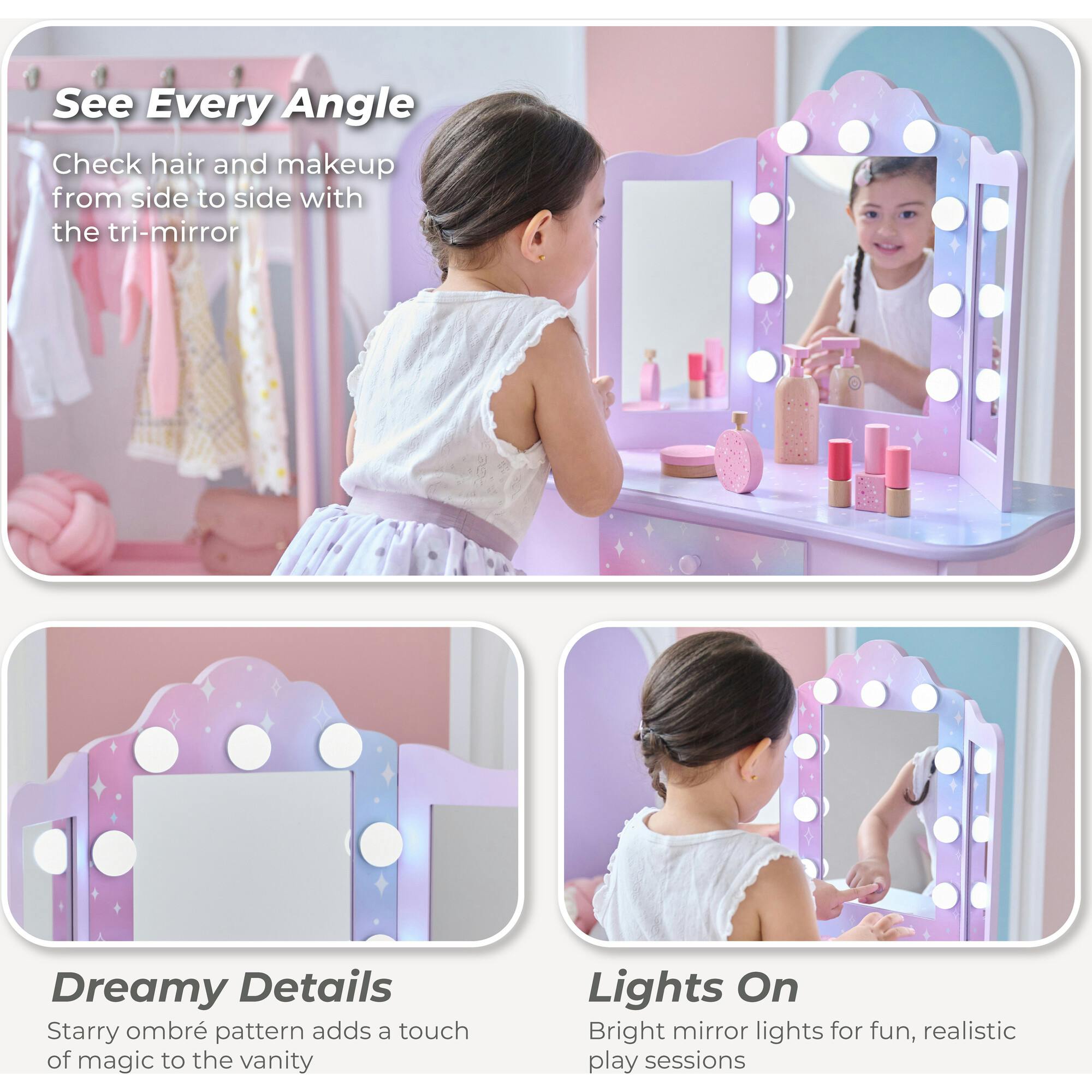 Stardust Gisele Wood Vanity Table with LED Mirror & Drawer