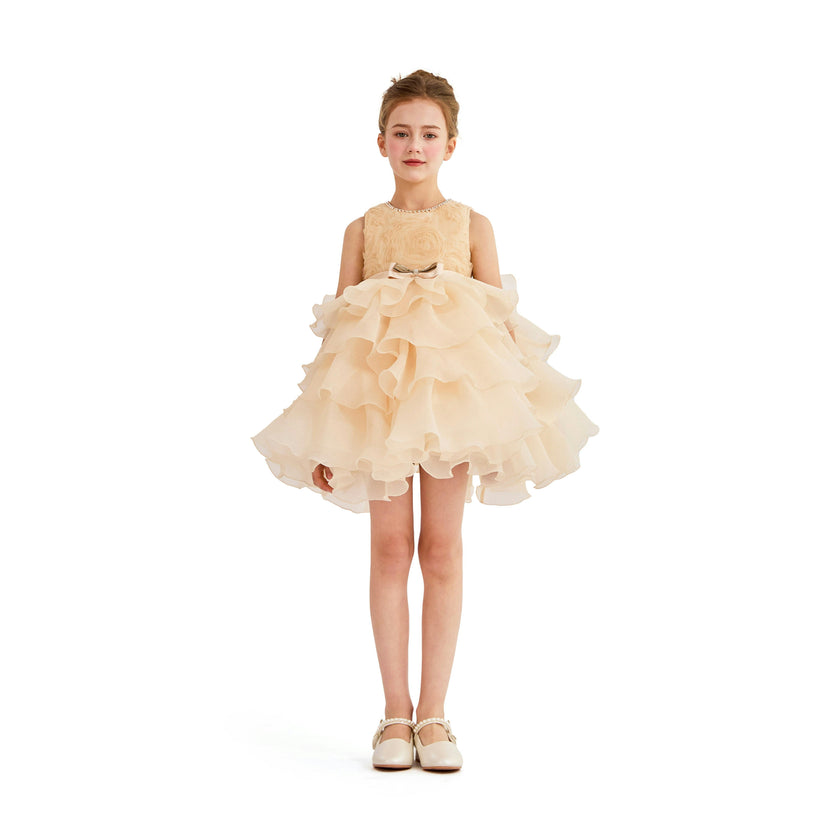 Cream Cliffara Floral Ruffle Occasion Dress
