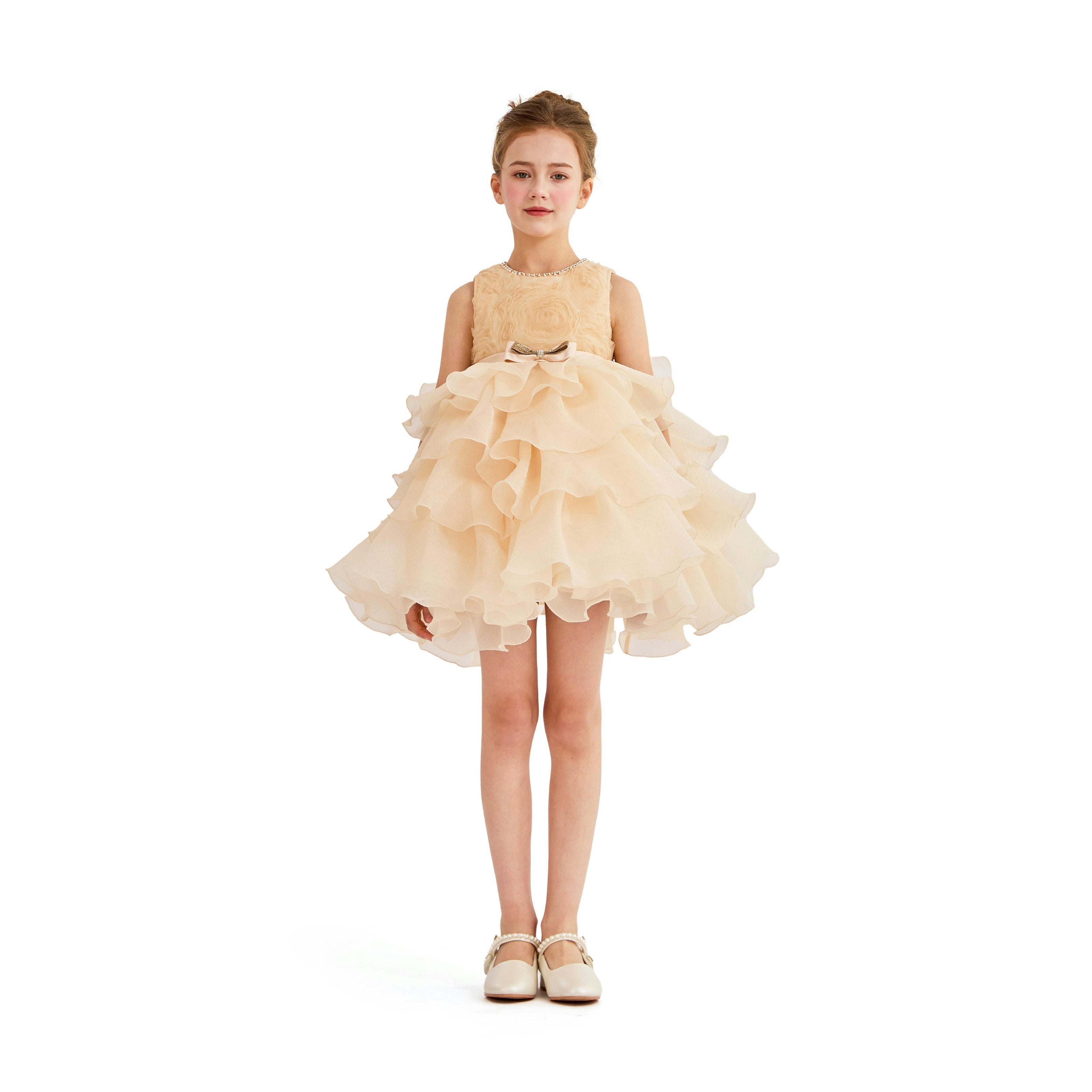 Cream Cliffara Floral Ruffle Occasion Dress