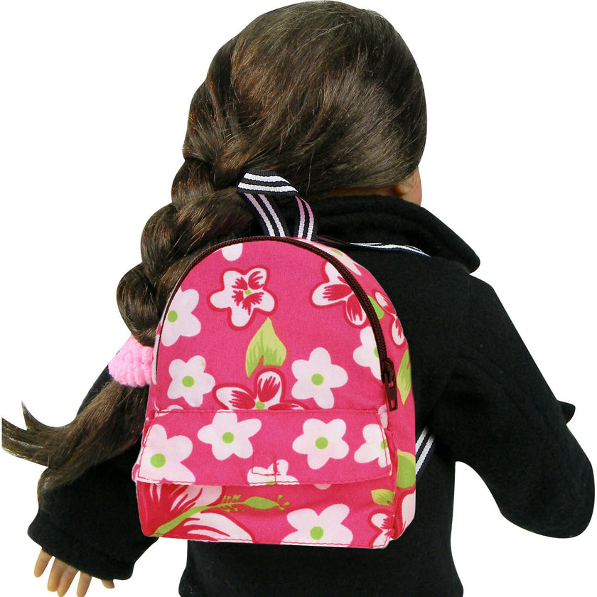 Sophia's Nylon White Floral Print Backpack for 18" Dolls, Hot Pink
