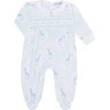 Blue Giraffe Print Smocked Footie