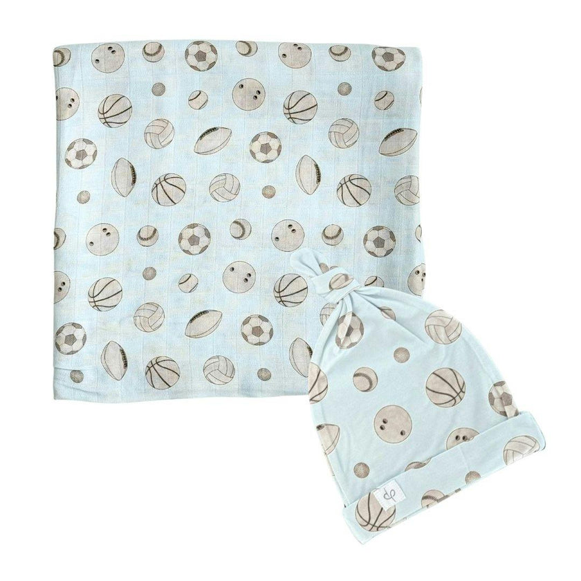 Bamboo Muslin Swaddle Blanket & Topknot Set - Busy Bees