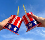 Packed Party Hats Off to the USA Patriotic Uncle Sam Top Hat Sippers - 14 oz Novelty 4th of July Cups with Gold Plastic Straws and Leak-Proof Lids