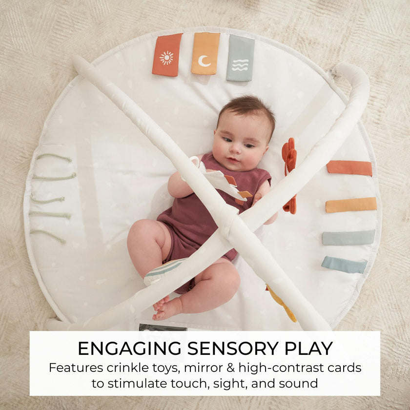 Beautiful Baby Play Gym & Tummy Time Mat - Soft Cotton Mat with 4 Cute Toys & Cards - Perfect Activity Area for Your Girl/Boy - Stylish Infant Floor Playmat