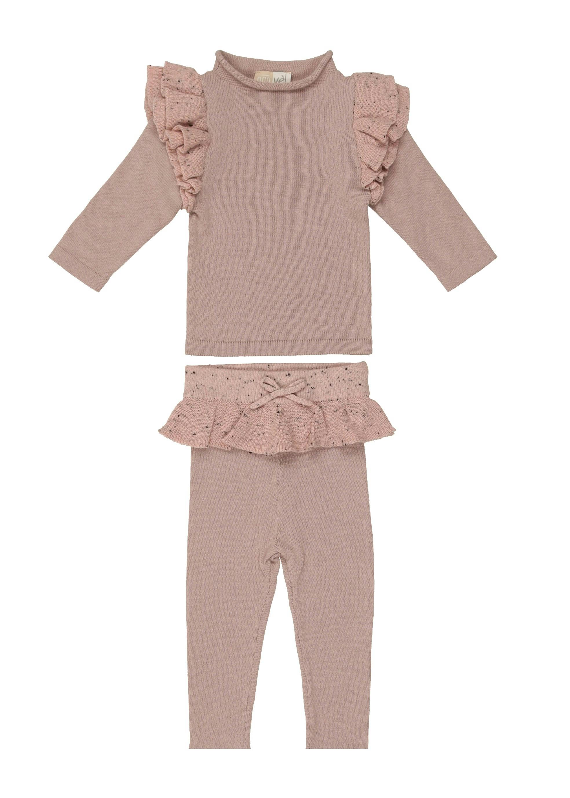 Chic Ruffle Shoulder Long Sleeve Top & Pant 2-Piece Set