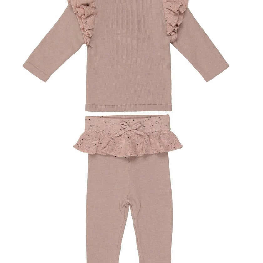 Chic Ruffle Shoulder Long Sleeve Top & Pant 2-Piece Set