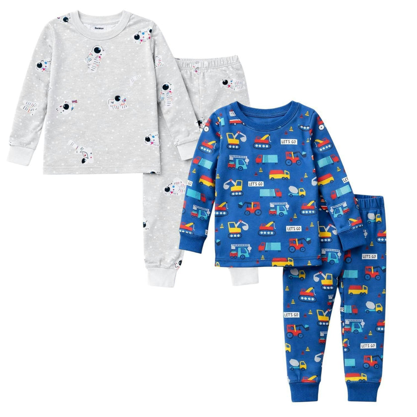 Kids and Toddlers 2 Pack Cars/Astronauts Long Sleeve Snug Fitted Pajamas