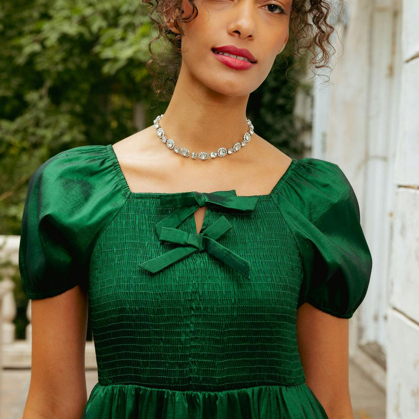 Cassie Dress in Green Taffeta