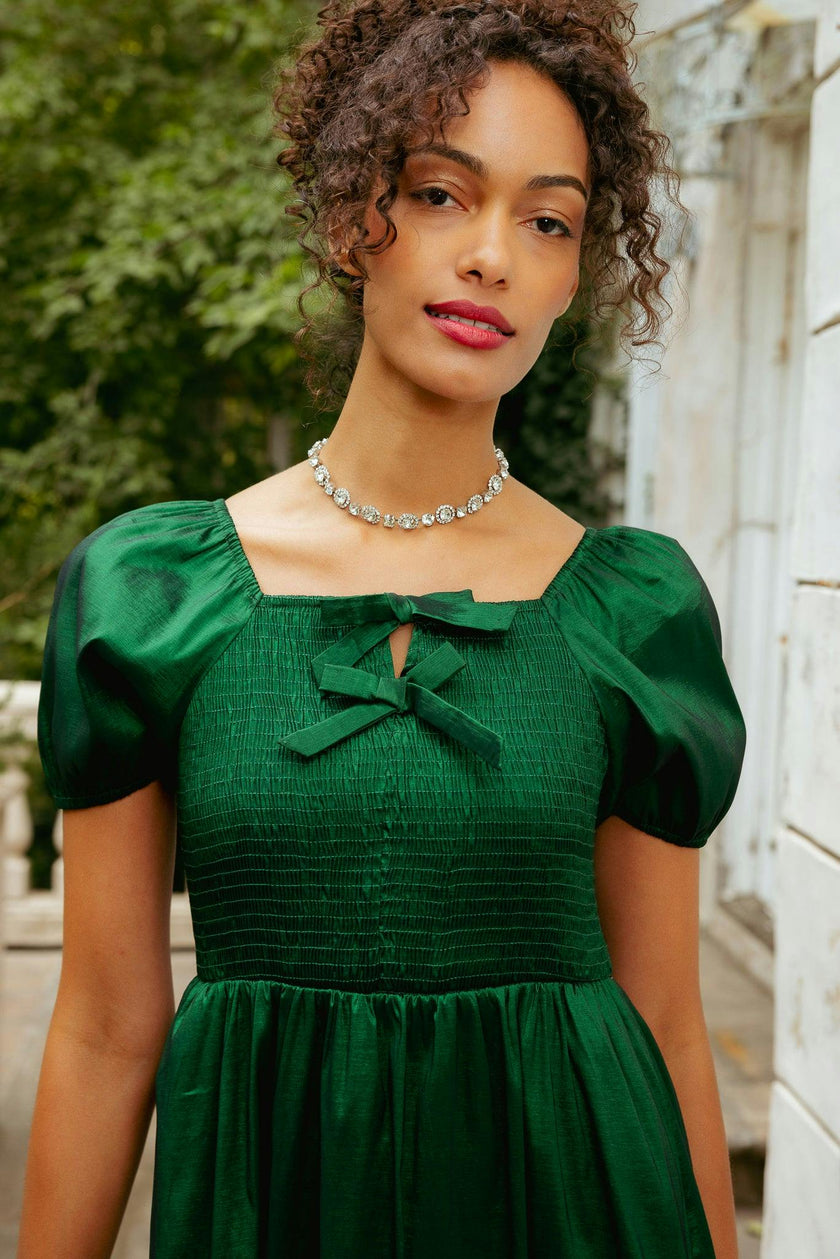 Cassie Dress in Green Taffeta