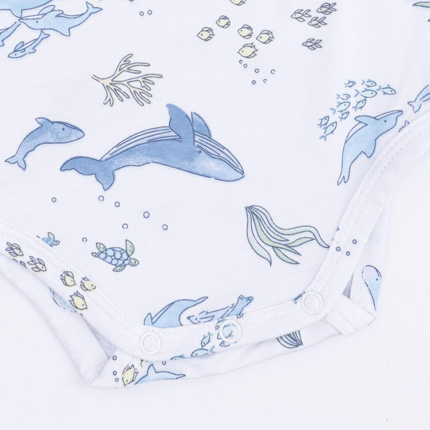 Watercolor Blue Whales - Short Sleeve Bodysuit