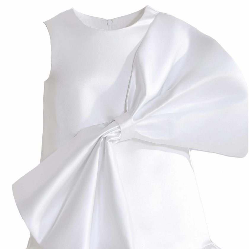 White Dahlielle Satin Bow Dress