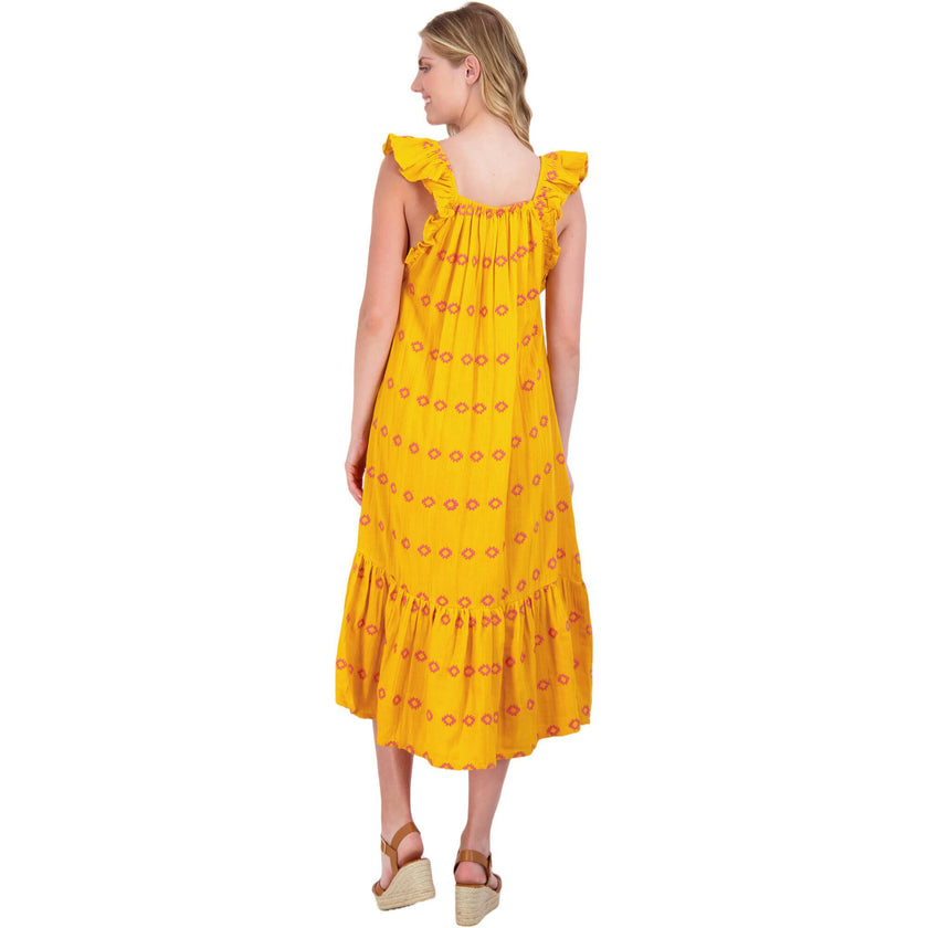 Women's Eva Ruffle Embroidered Sundress, Yellow