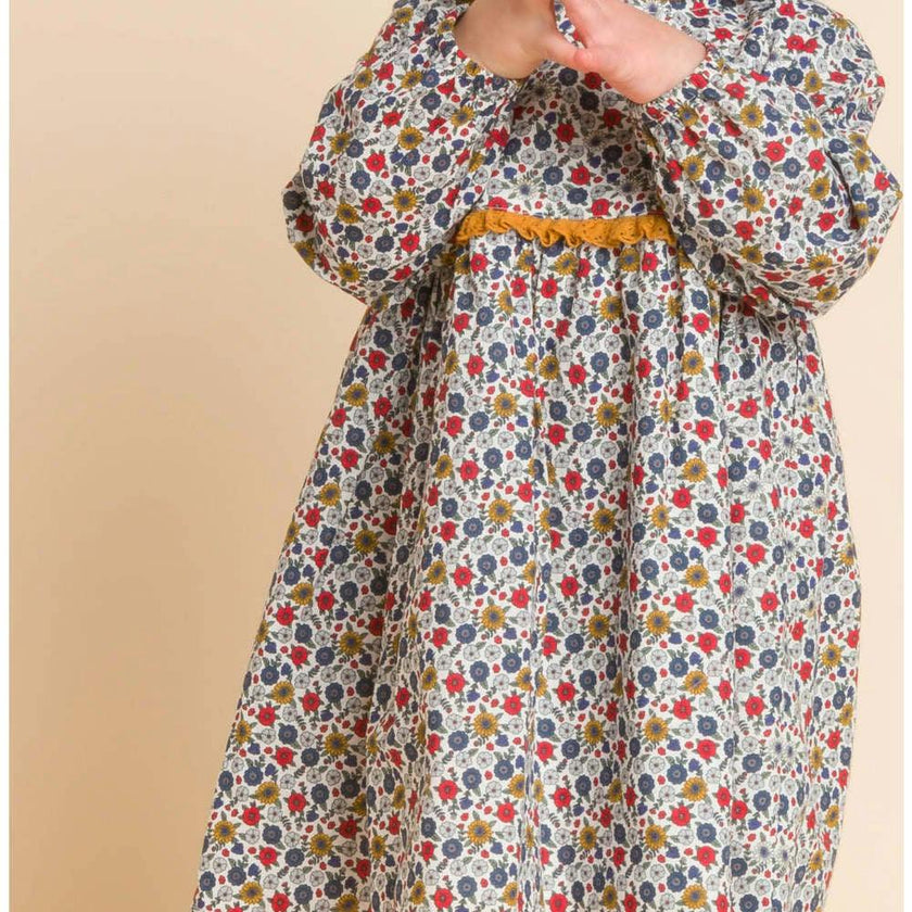 Toddler Long Sleeves Dress with Lace Trim