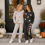 Hacci Sweatpants with Assorted Color Glitter Chenille Bow Patches