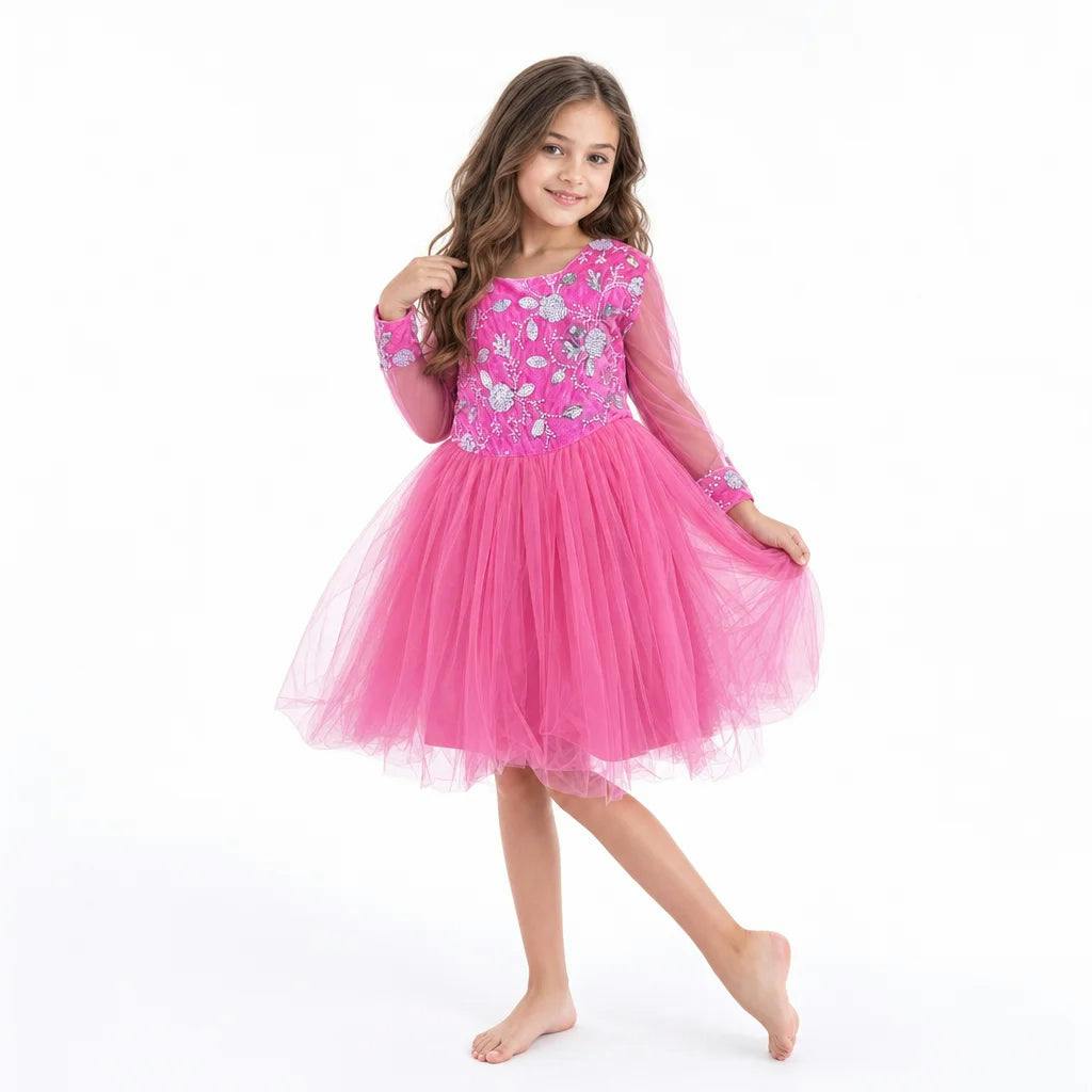 Fuchsia Fairy Floral Sequin Birthday Dress for Girls
