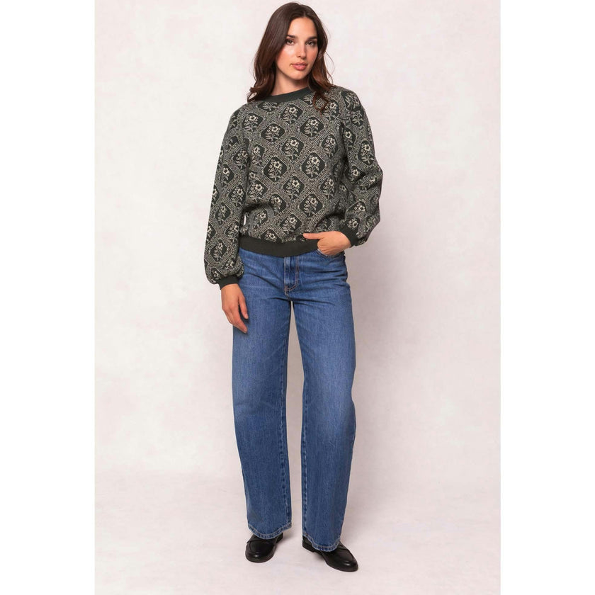 Vivienne Sweater in Emerald Lattice Bloom