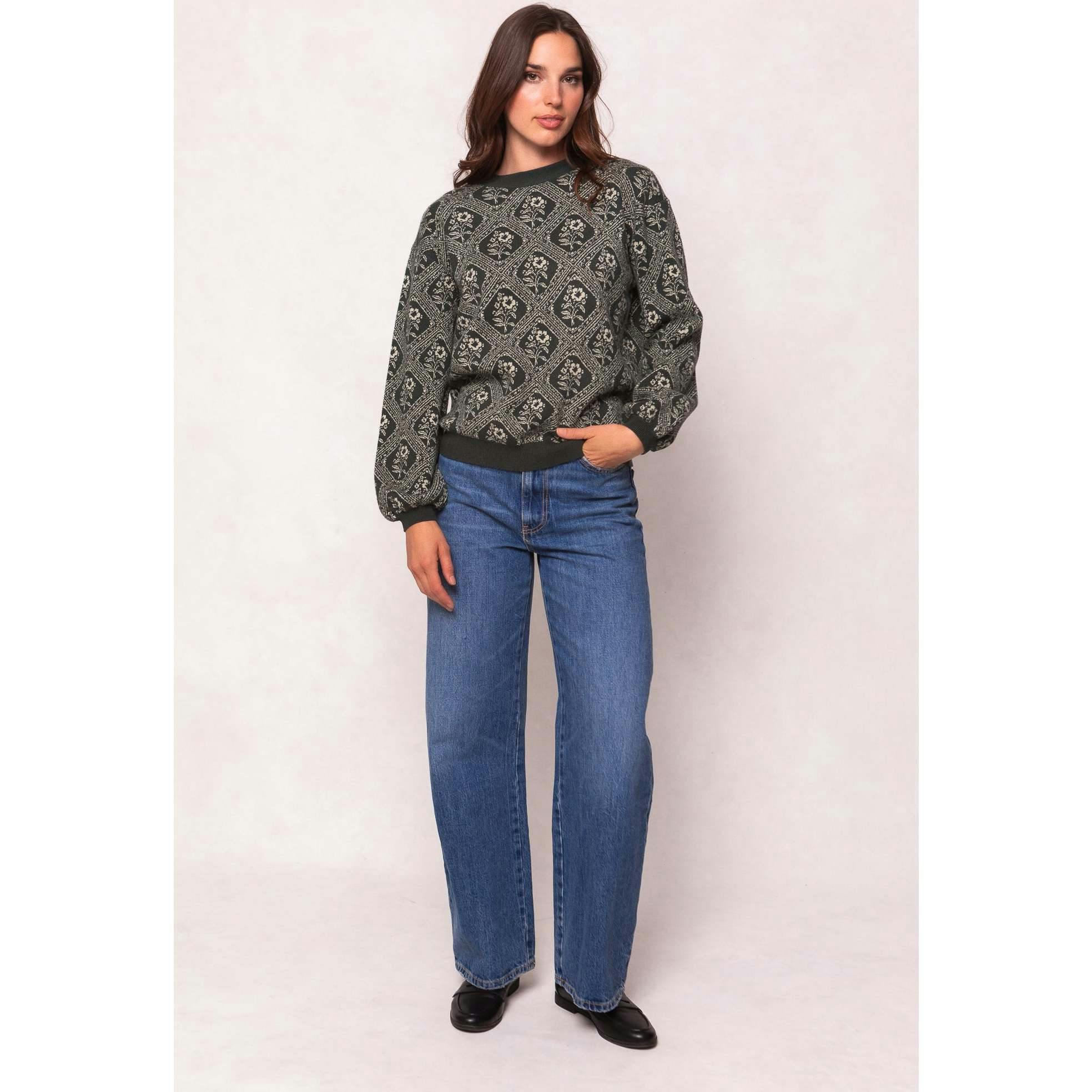 Vivienne Sweater in Emerald Lattice Bloom