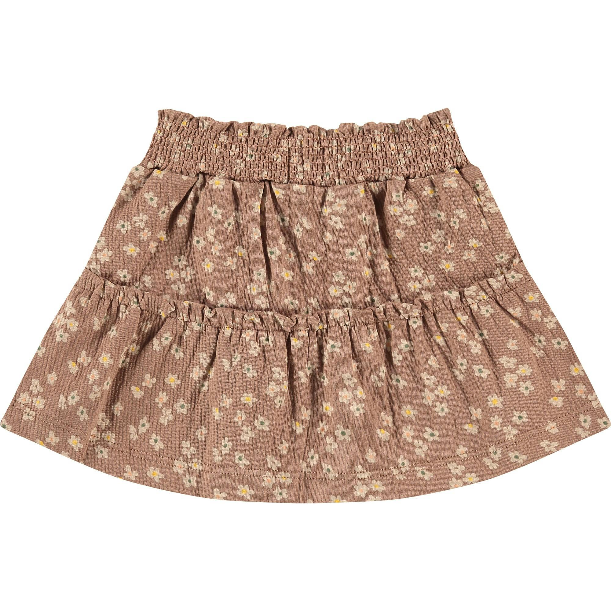 Tiered All-Over Floral Graphic Print Cinched Waist Skirt