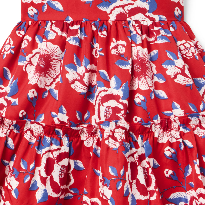 Floral Ruffle Sleeve Dress, Red