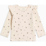 KENDI Rina Ribbed Ruffle Long Sleeve Top Amaya Floral / Mauve