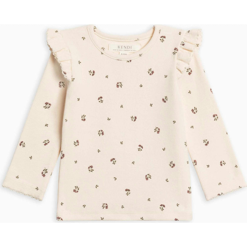 Rina Ribbed Ruffle Long Sleeve Top