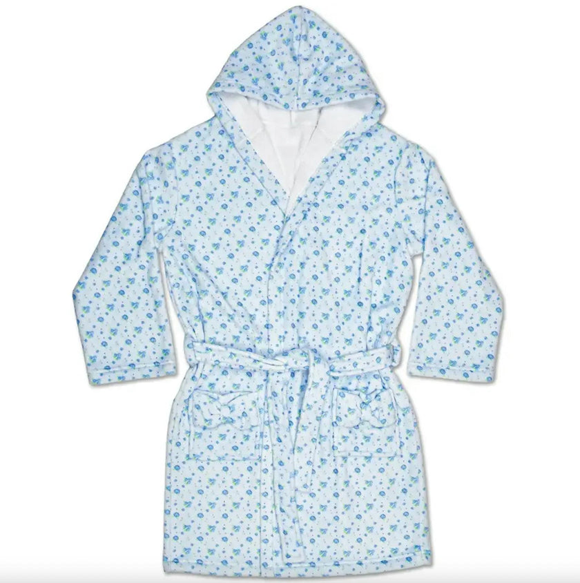 Blue Ditsy Hooded Plush Robe