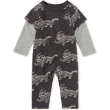 Layered Button-Up Baby Romper, Grey
