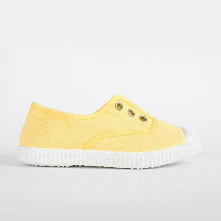 Hampton Canvas Plum Plimsolls in Lemon