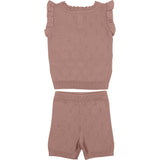 Honeycomb Knit Scallop 2-Piece Top & Short Set, Red