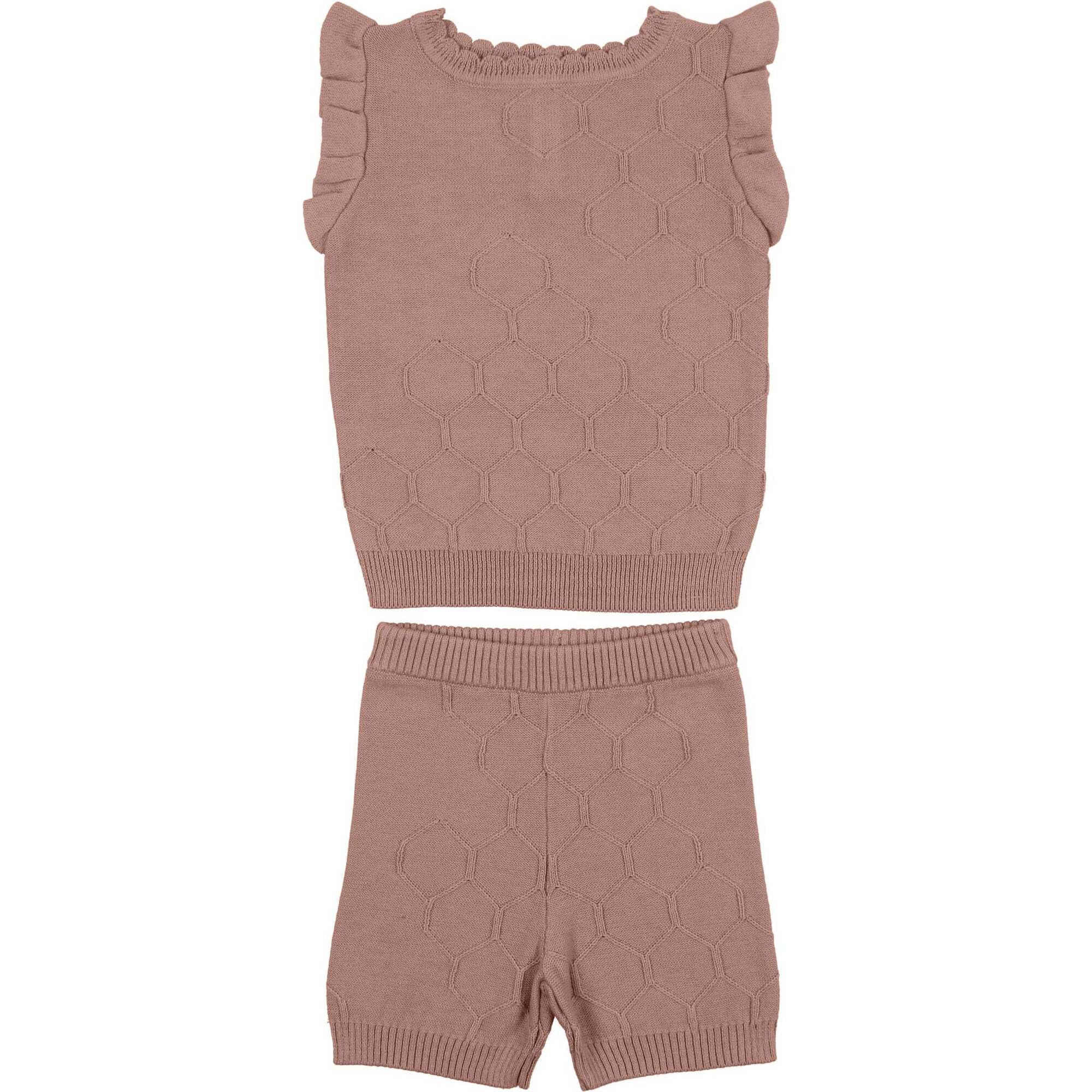 Honeycomb Knit Scallop 2-Piece Top & Short Set, Red