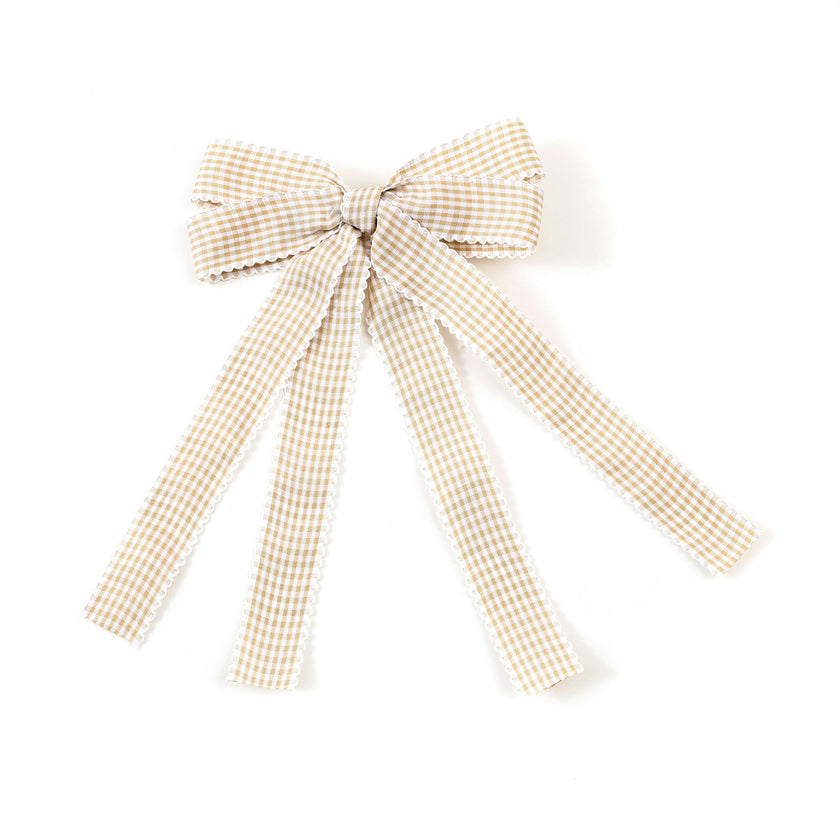 Halo Luxe Jocelyn Gingham Scalloped Bow Hair Clip - Taupe