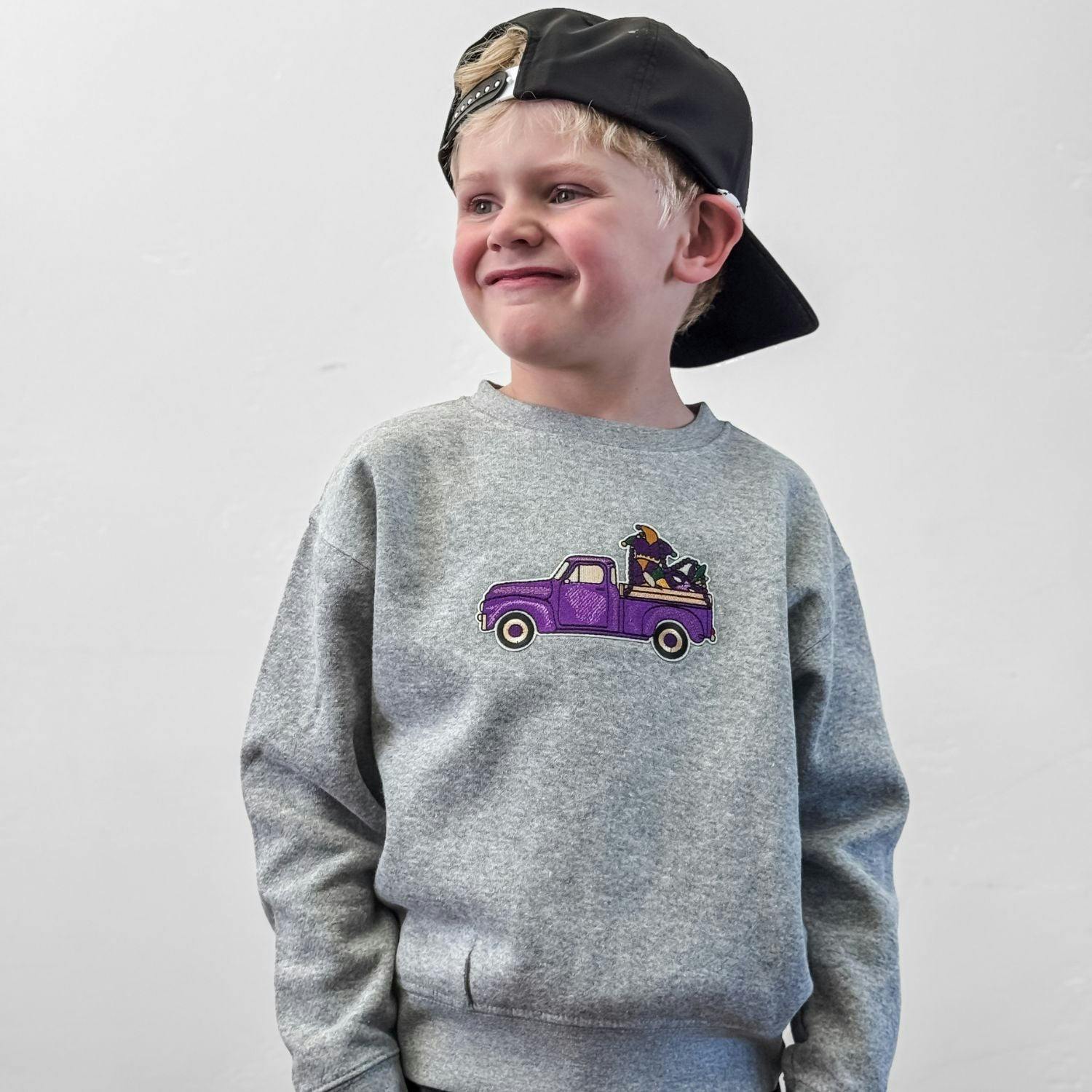 Mardi Gras Truck Patch Sweatshirt - Gray