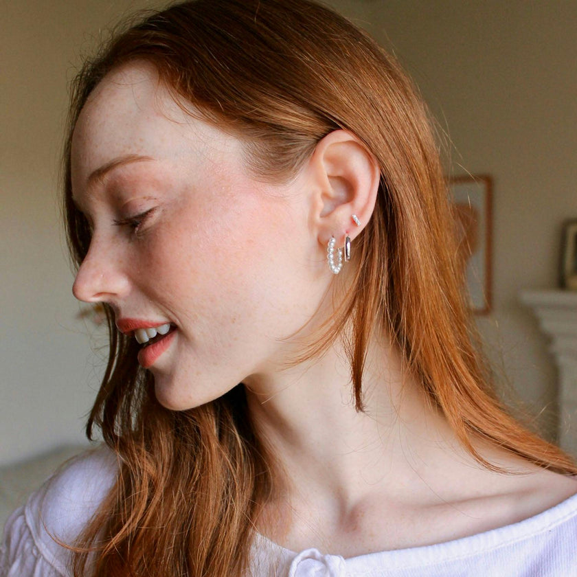 Freshwater Pearl Huggie Post Hoop Earrings