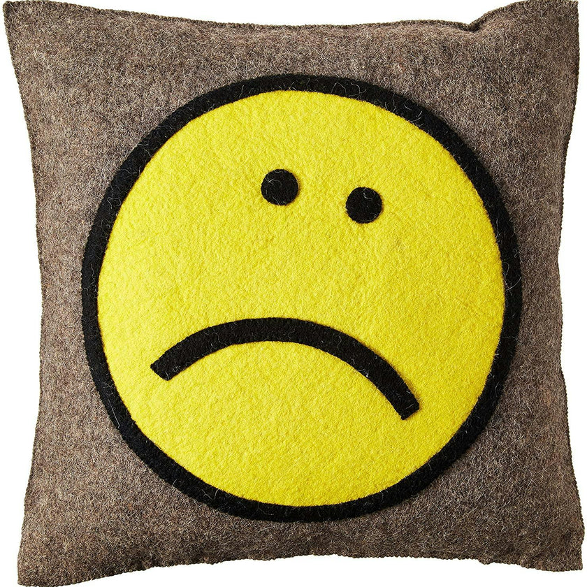 Hand Felted Wool Happy Sad Face Pillow - 20" Arcadia Home