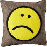 Hand Felted Wool Happy Sad Face Pillow - 20" Arcadia Home