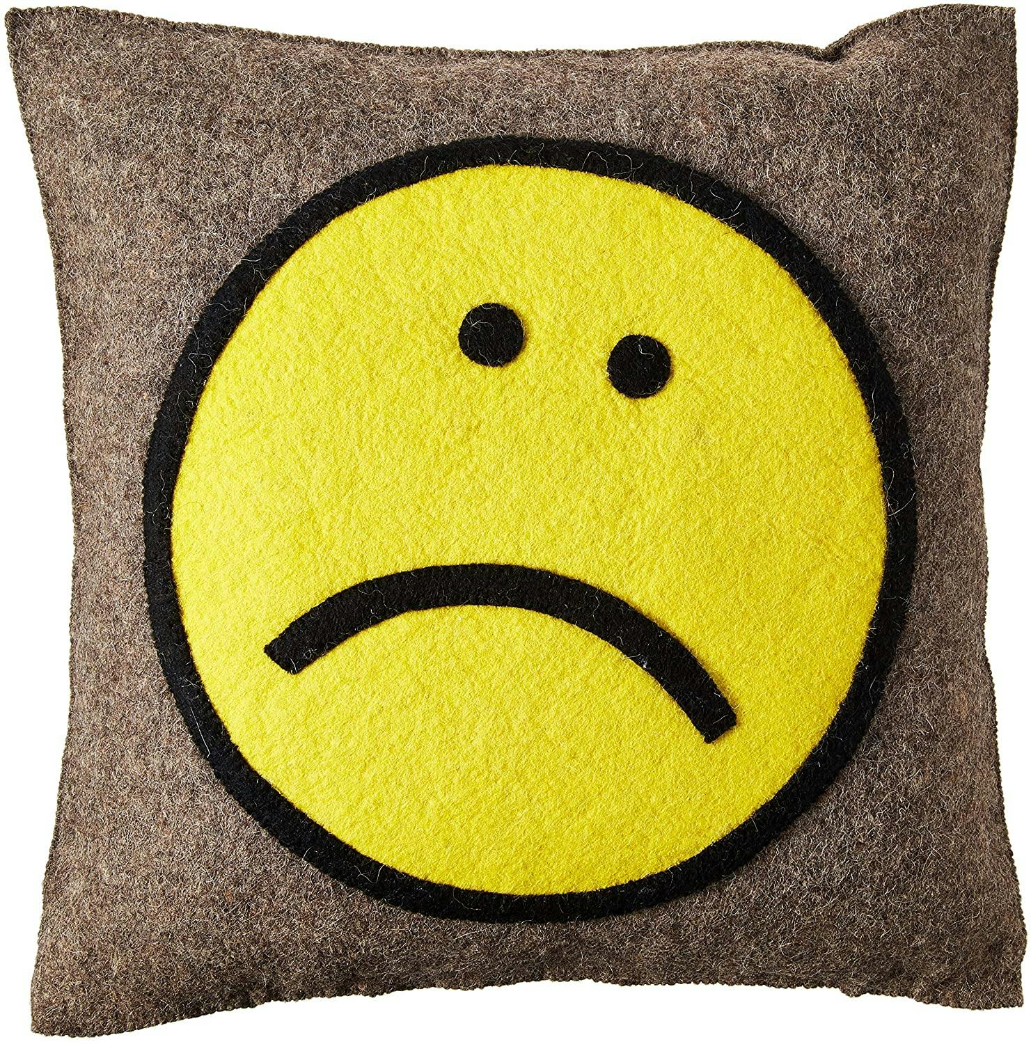 Hand Felted Wool Happy Sad Face Pillow - 20