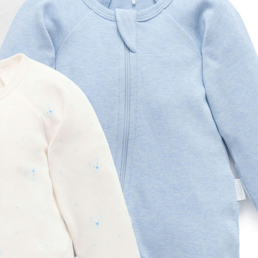 4 Pack Zip Growsuit Pale Blue Bear Pack