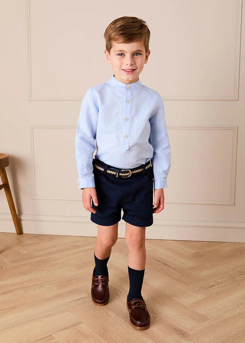 Mao Collar Linen Blend Shirt in Blue (18mths- 10yrs)