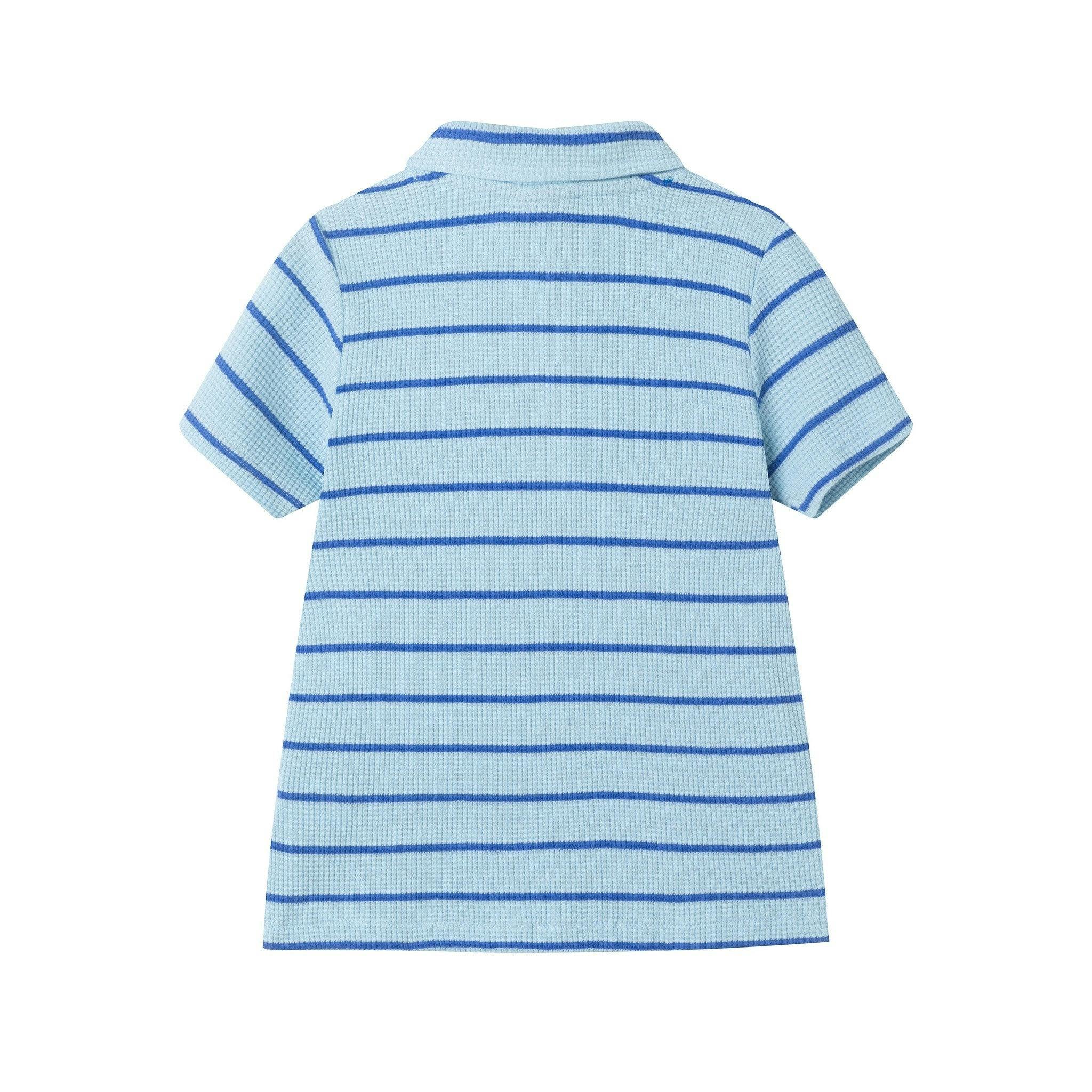Boys Striped Waffle Polo Set | Blue Shark