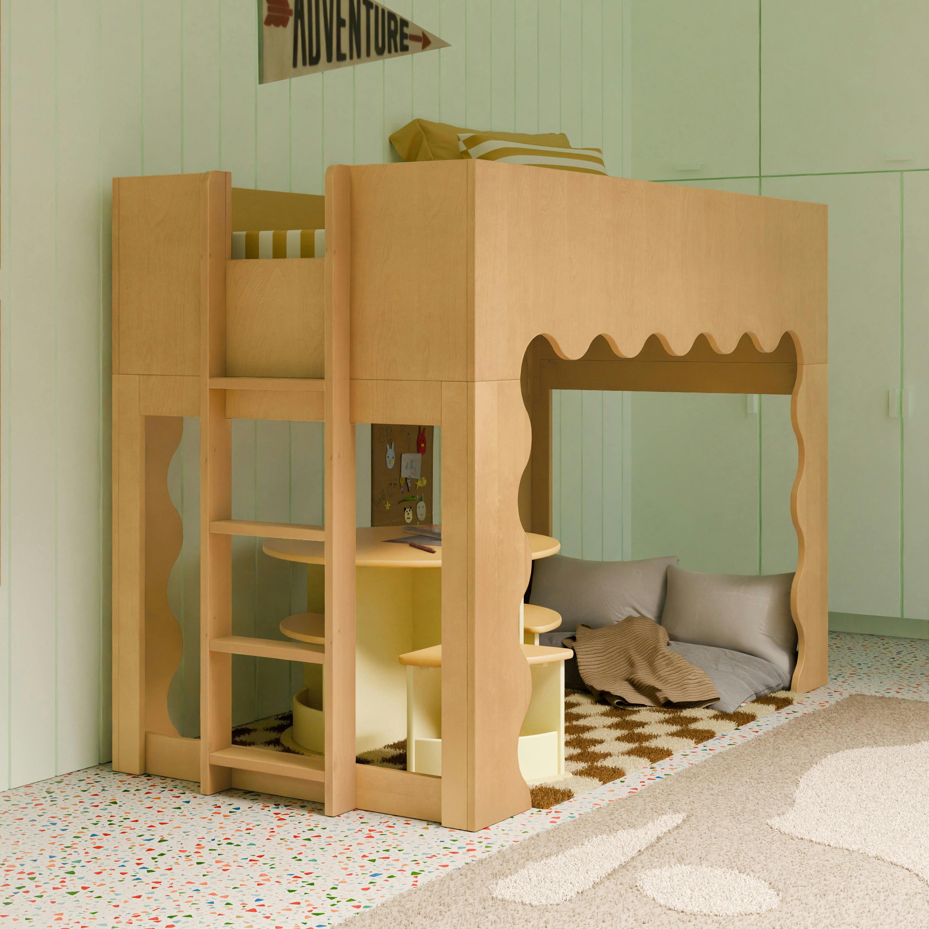 Lido Wave Convertible Low Loft Twin Bed in Honey