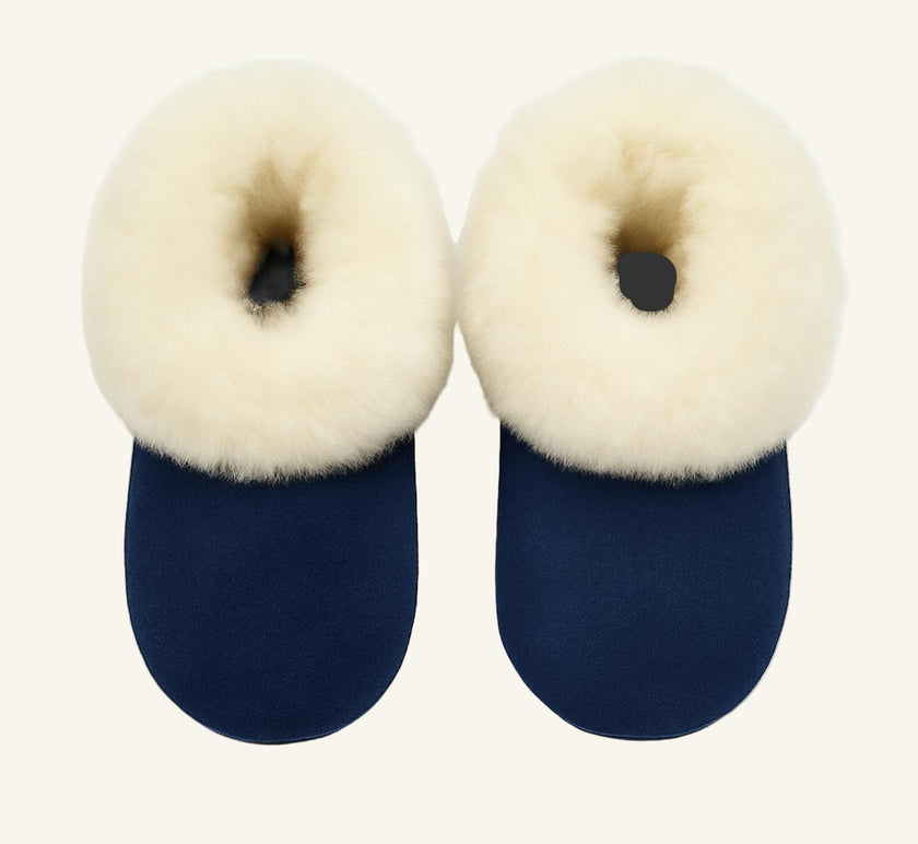 Kids Genuine Alpaca Fur Slippers | Handmade in Peru | Naturally Hypoallergenic | Midnight Navy
