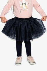 Leggings With Integrated Tulle Skirt Dark Blue