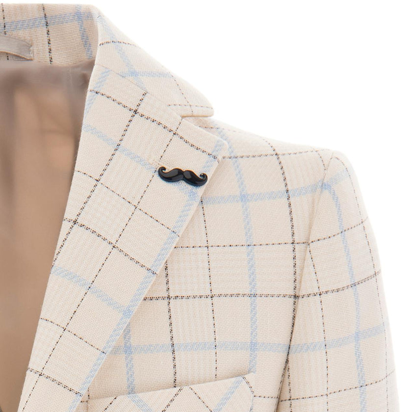 Beige Plaid Print Blazer