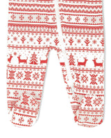 Organic Cotton Baby One-Piece Pajamas Red And White Fairisle