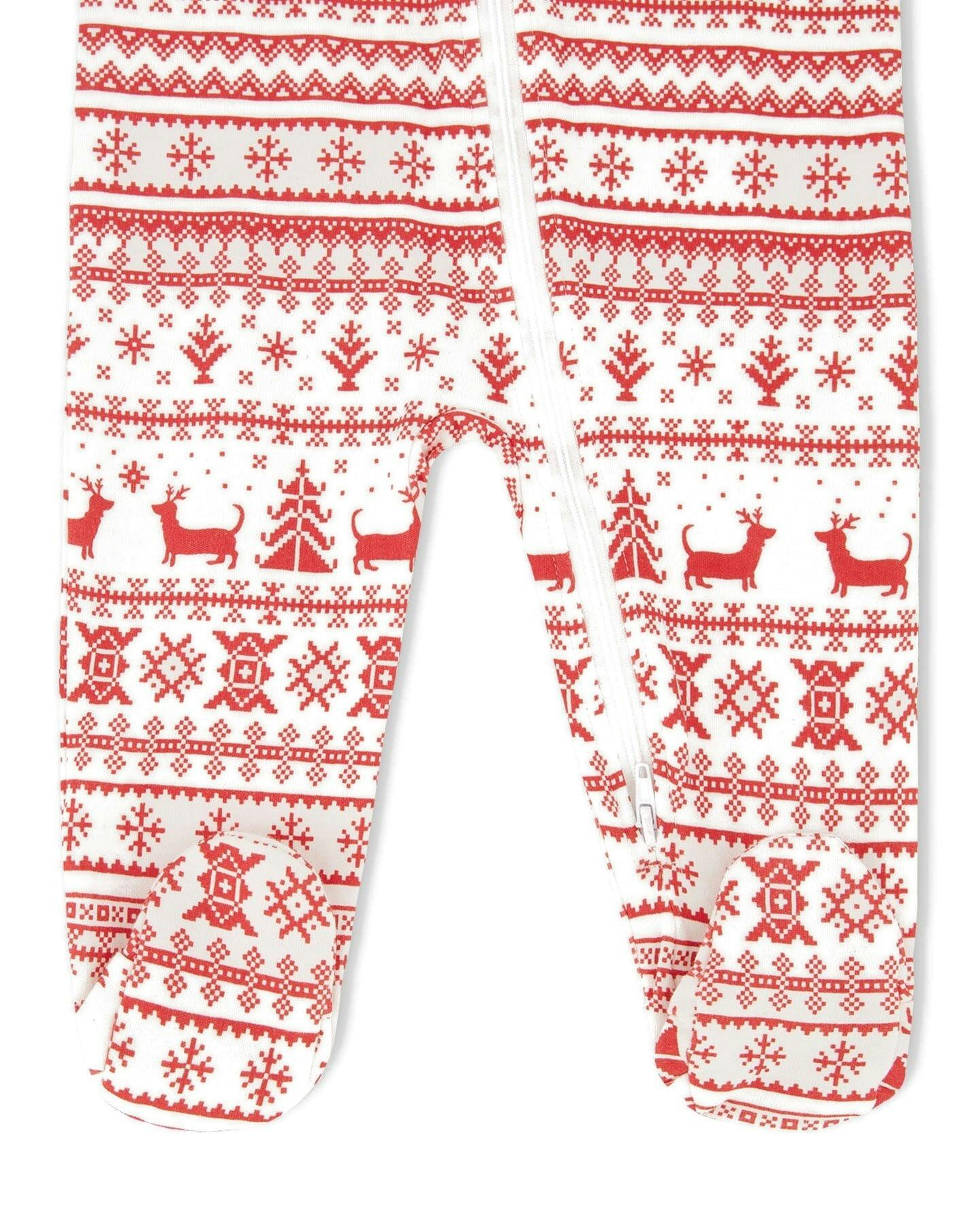 Organic Cotton Baby One-Piece Pajamas Red And White Fairisle